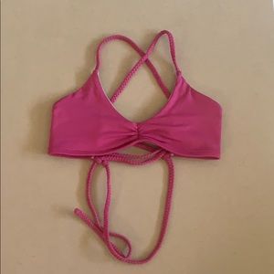 Pink braided lace up bikini top